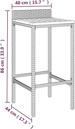 Miniatura 7 de 3-Piece Outdoor Bar Set Black Poly Rattan & Acacia Wood Patio Furniture Set with Tempered Glass Tabletop for Garden Balcony Porch Black/3