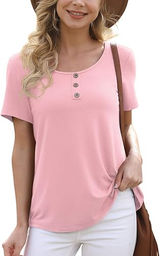 Feiersi - Túnica floral de verano para mujer, blusa casual, camiseta de manga corta con botones