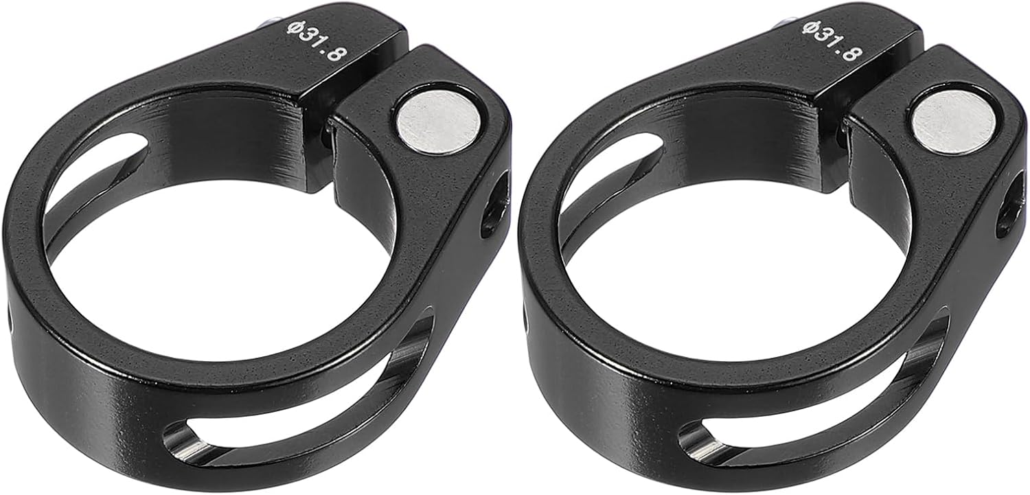 PATIKIL 31.8mm Cycles Bike Seat Post Clamp, 2 Pcs Aluminum Alloy Tube Clip Bike Quick Release Clamp for Mountain Road Gear Track Folding Black