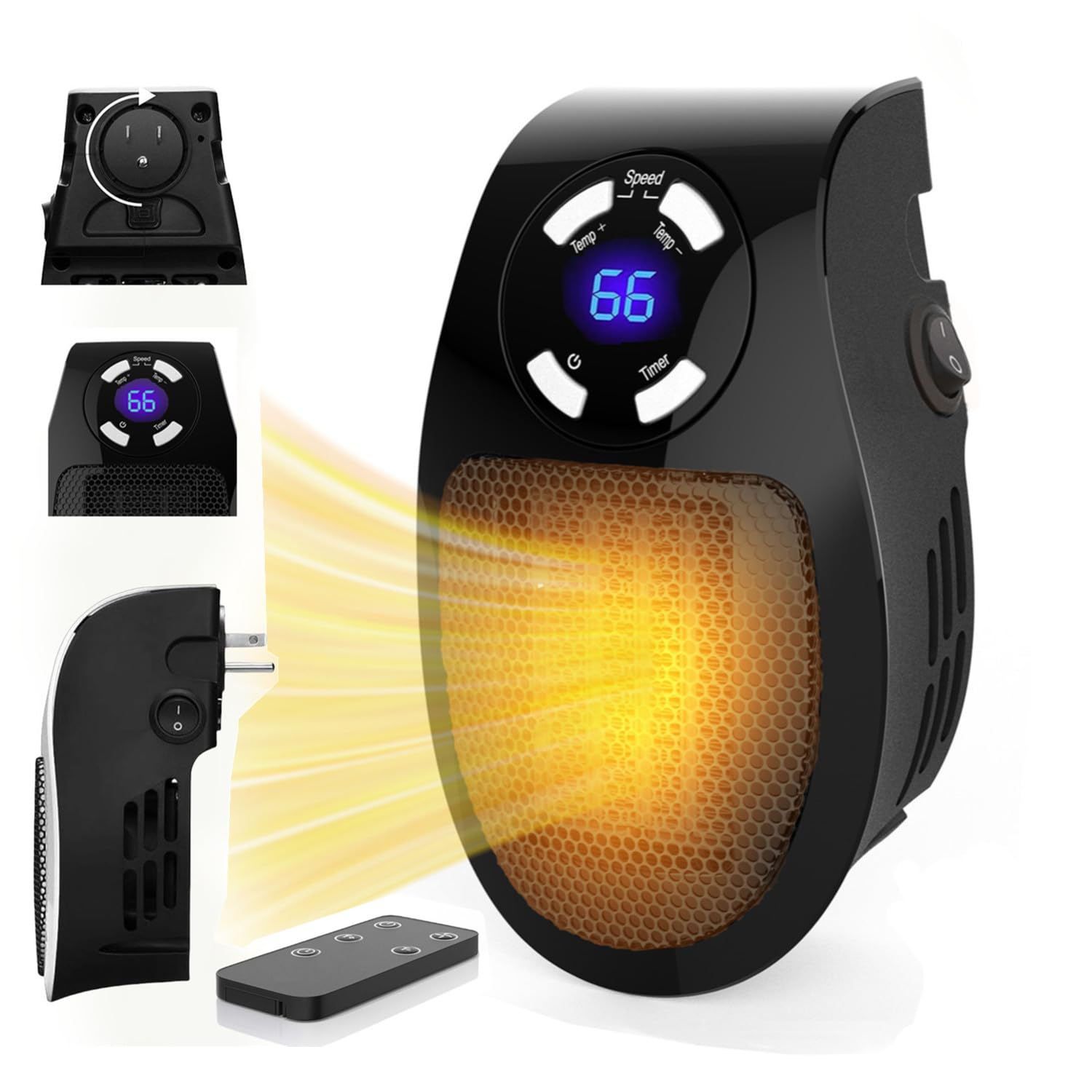 Upgrade Smart Wall Space Heater,450WProgrammable Portable Electric Small Safe Heater,Adjustable Thermostat/Timer,Overheat Protection,LED Display,Energy-saving heater for Bathroom Indoor Use (Black)