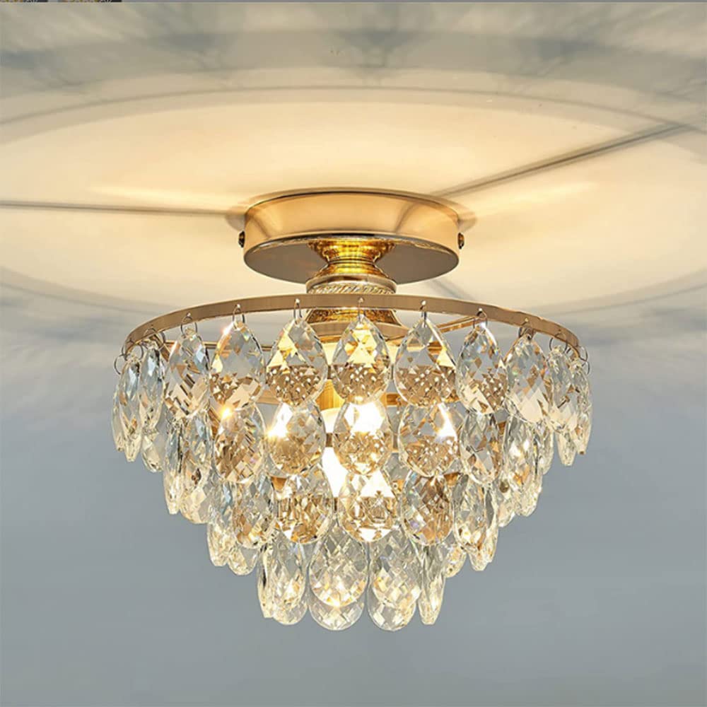 HXYSXHJUO Modern Crystal Ceiling Light Fixture for Hallway Bedroom Bathroom Small and Luxurious Semi Flush Mount Chandelier with E27 Bulb Socket Black Finish
