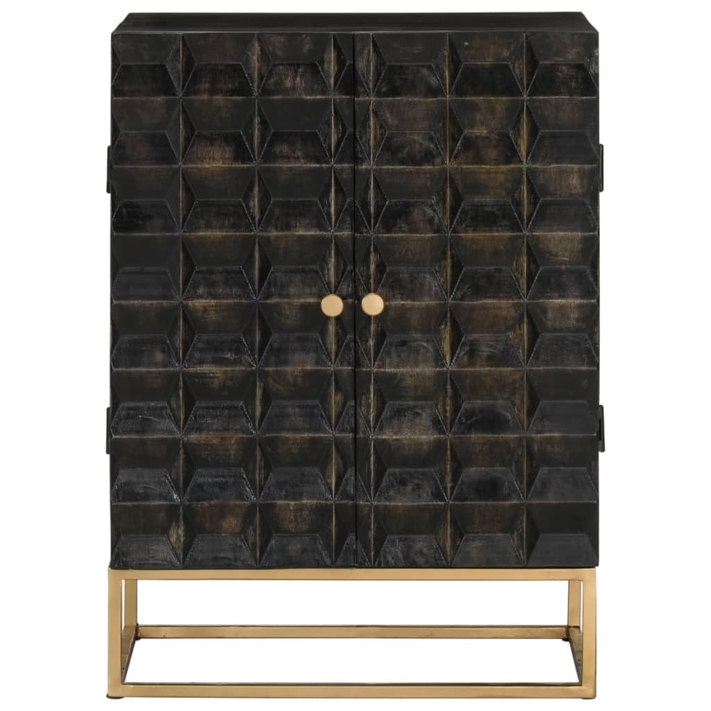 ShGaxin Kredens czarny, 55 x 34 x 75 cm, lite drewno mango i żelazo, komoda do sypialni, komody i kredensy, szafka do salonu, komody do korytarza, meble pokojowe - 351679