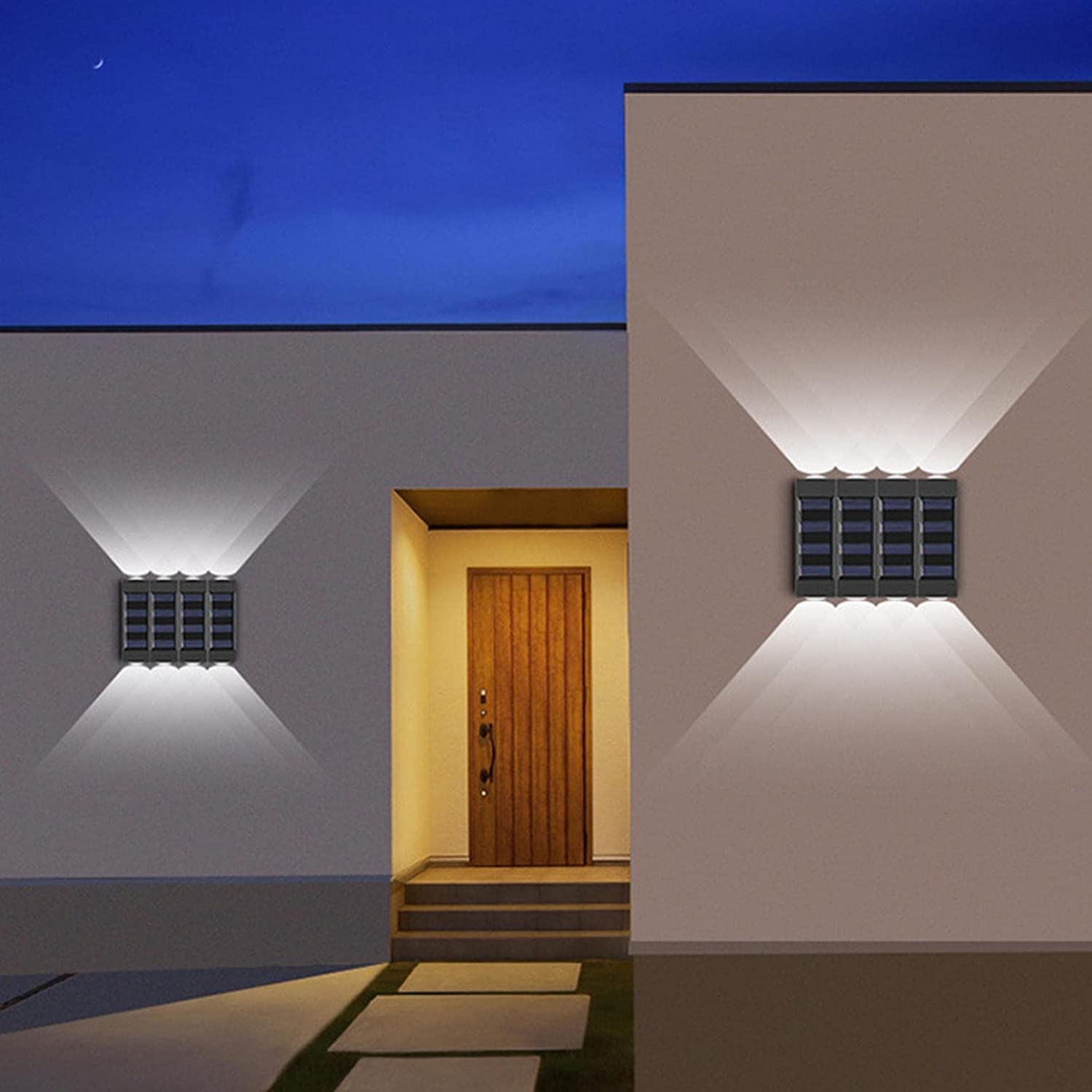 Lámparas de pared para exteriores retro Paquete de 1/4 luces solares for vallas al aire libre IP65 impermeable LED luces de pared solares aplique de pared exterior porche lámpara de pared for patio tr