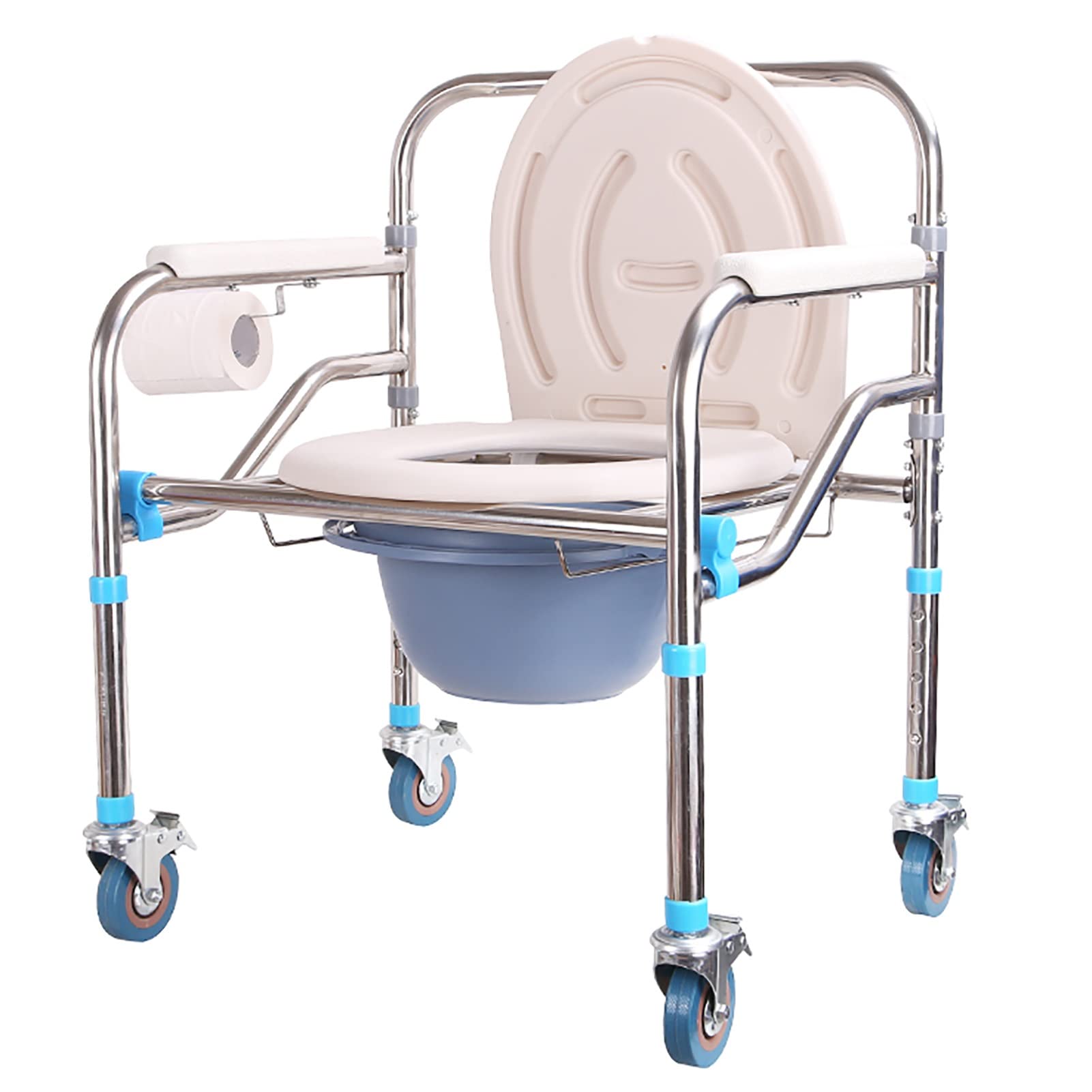 Heavy Duty Mobile Bedside Commode Chair, 660lbs Chair for Toilet With Arms, 4 Lockable Wheels, Height Adjustable Portable Shower Chair for Seniors Elderly Disabled Bariatric