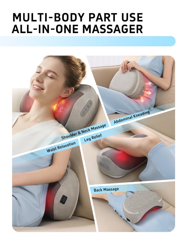 Kabelloses Nacken- und Schultermassagegerät mit Wärme | Kabelloses 20-Knoten-3D-Shiatsu-Massagegerät mit Wärme, wiederaufladbar für 12-15 Anwendungen, tragbar für Zuhause & Büro