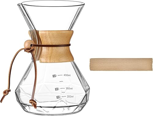 Puricon Cafetera con filtro de papel V60, 40 hojas, capacidad para 4 a 6 tazas, juego de gotero de café de 28 onzas, jarra de café de vidrio
