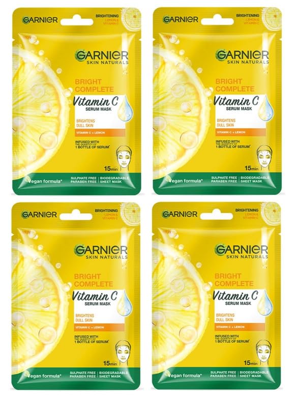 Image of GARNIER Bright complete vitamin-C Serum Mask (Face Mask) 28g (pack of-4)
