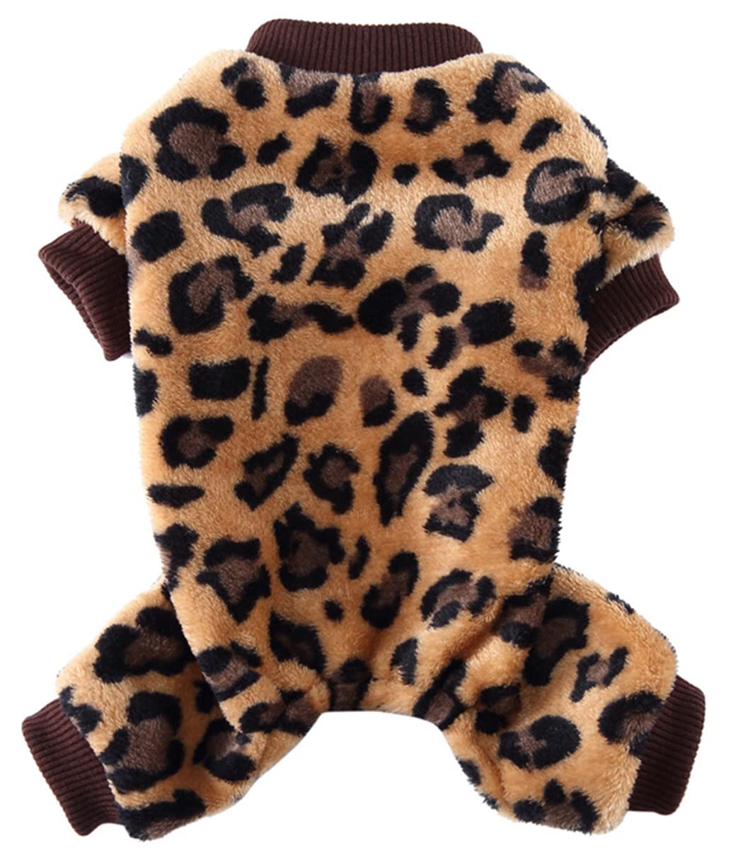 XIAOYU Winter Warm Dog Pajamas Dog Jumpsuit 4 Legs Pet Apparel Cat Onesie Pjs for Small Dog Cat Apparel Outfits Brown, M