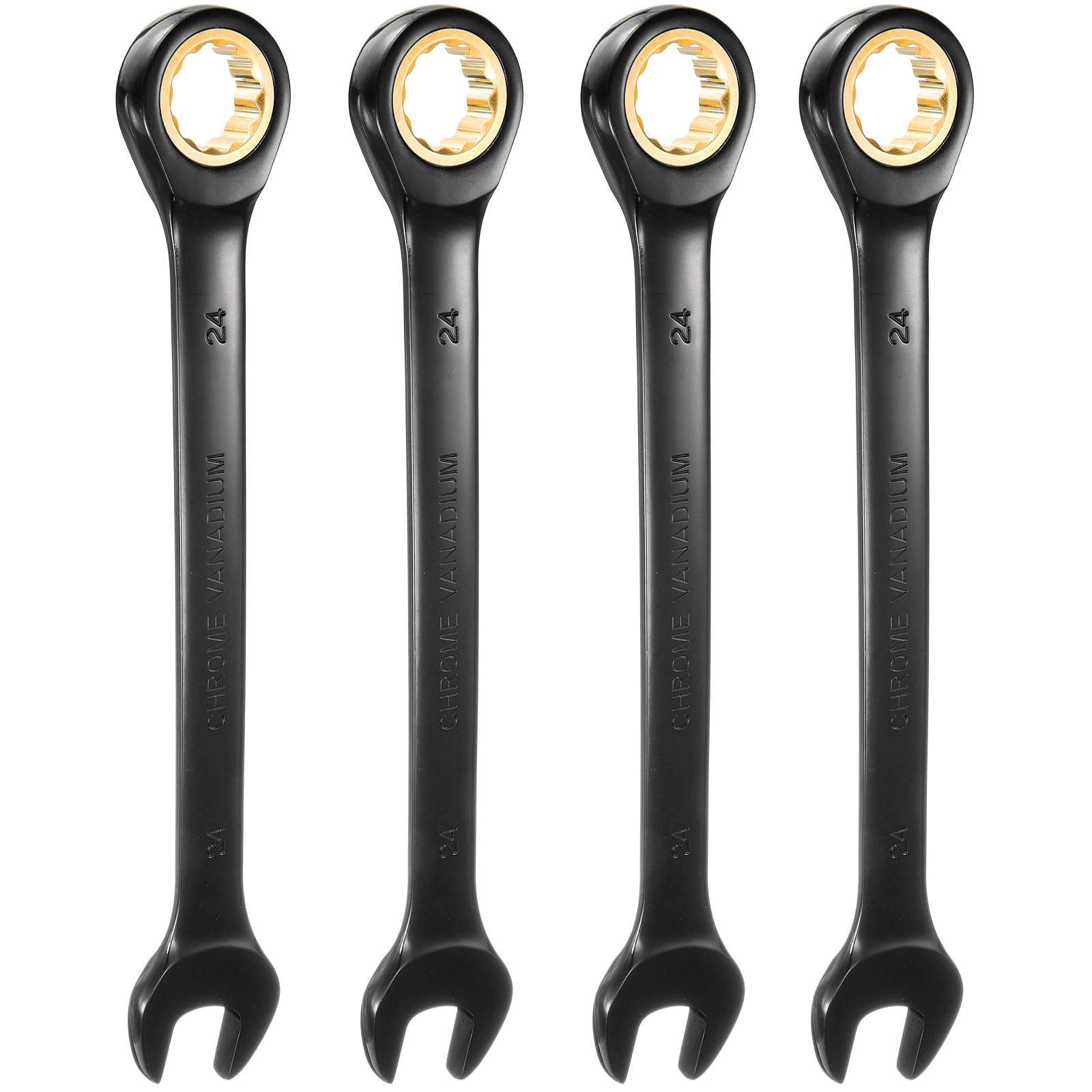 QUARKZMAN 4Pcs Llave de Trinquete 24mm Métrica de Boca Abierta 72 Dientes Acero CR-V Niquelado Llave Combinada de Trinquete para Tuercas y Pernos