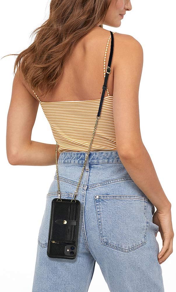 iPhone 12Pro適応ケース ZVE iphone12 適応ケース 手帳型ケースカード収納 お札入れ コインポケット付き 2way バンドストラップ付き 斜め掛け 背面財布型ケース ショルダーケース スタンド機能 レザーカバー Wallet Case アイフォン12 ケース/アイフォン12プロ適応携帯カバー 6.1インチ（ブラック）