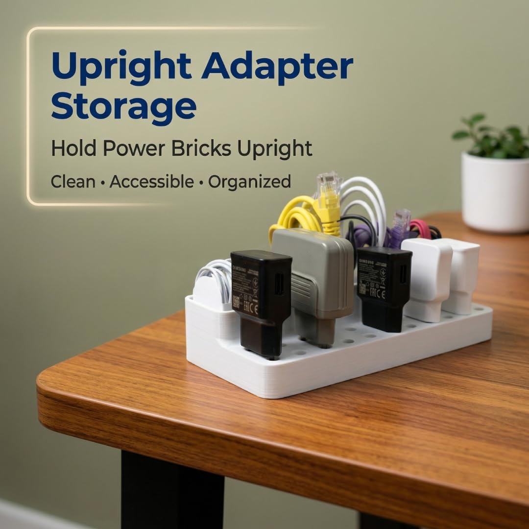 Organiseur de câbles USB et station de chargement – Support d'adaptateur d'alimentation vertical | Station de gestion des cordons pour bureau | Maintient les câbles de charge sans nœuds