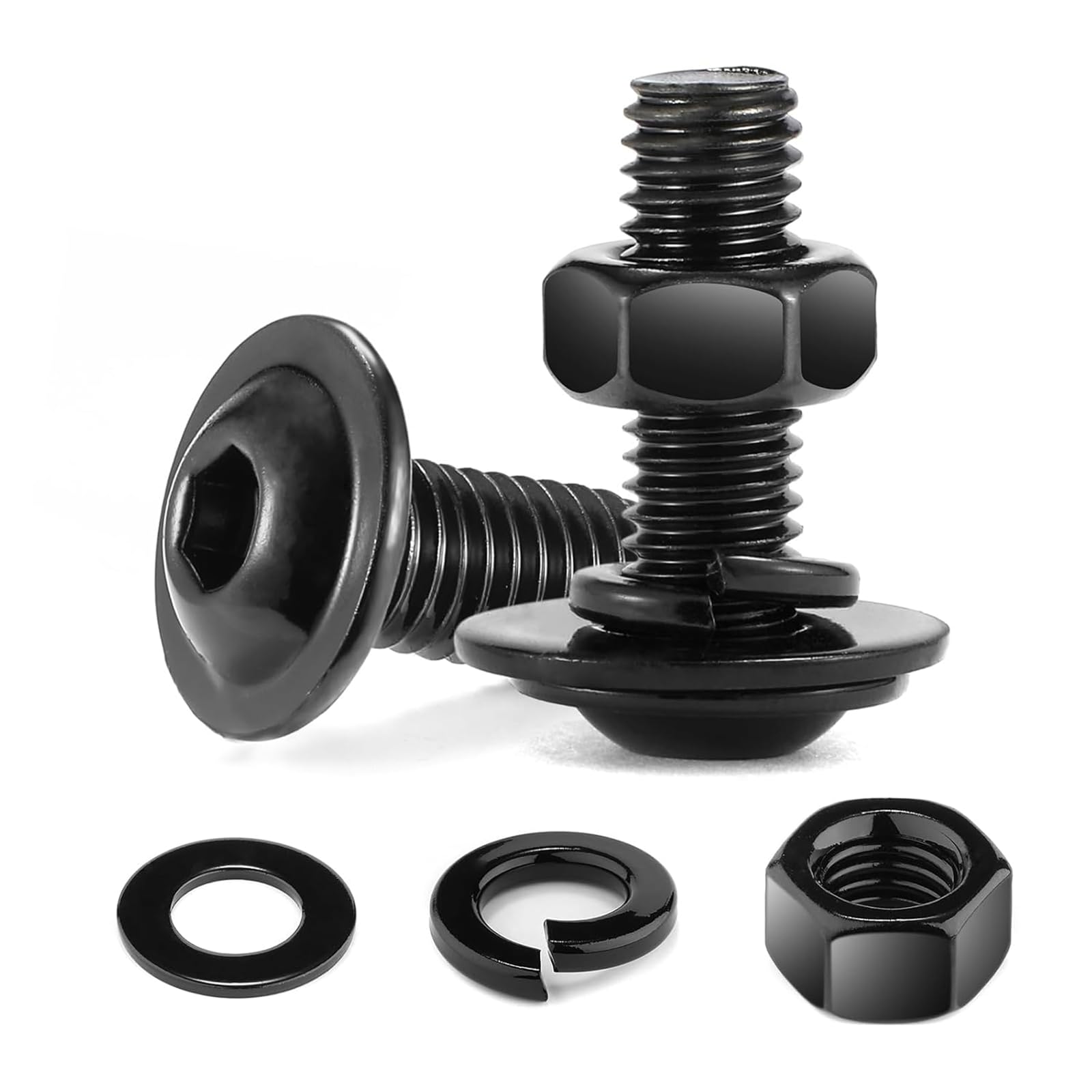 10Pcs M5 Bolts, M5 x 16mm Flanged Button Head Socket Cap Bolt Screws, Black Oxide 304 Stainless Steel Nuts and Bolts
