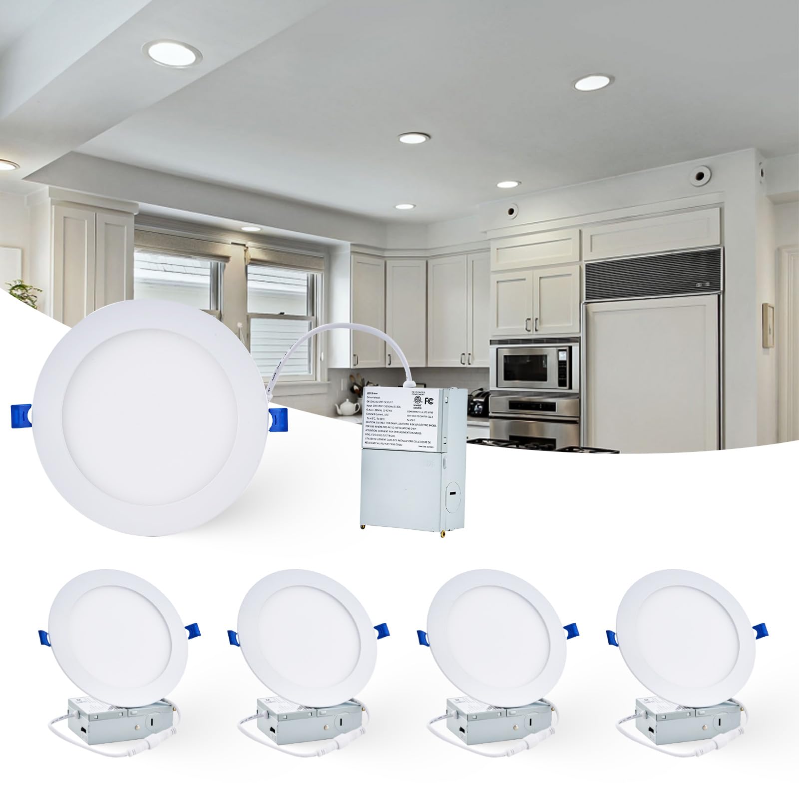Photo 1 of 6 Pack 6 Inch 5CCT Ultra-Thin LED Recessed Lighting with Junction Box, Dimmable Canless Wafer Downlight with 2700K/3000K/3500K/4000K/5000K Selectable, 12W Eqv 110W, 1050LM Brightness,ETL & Energy Star 2700k/3000k/3500k/4000k/5000k 6 Pack