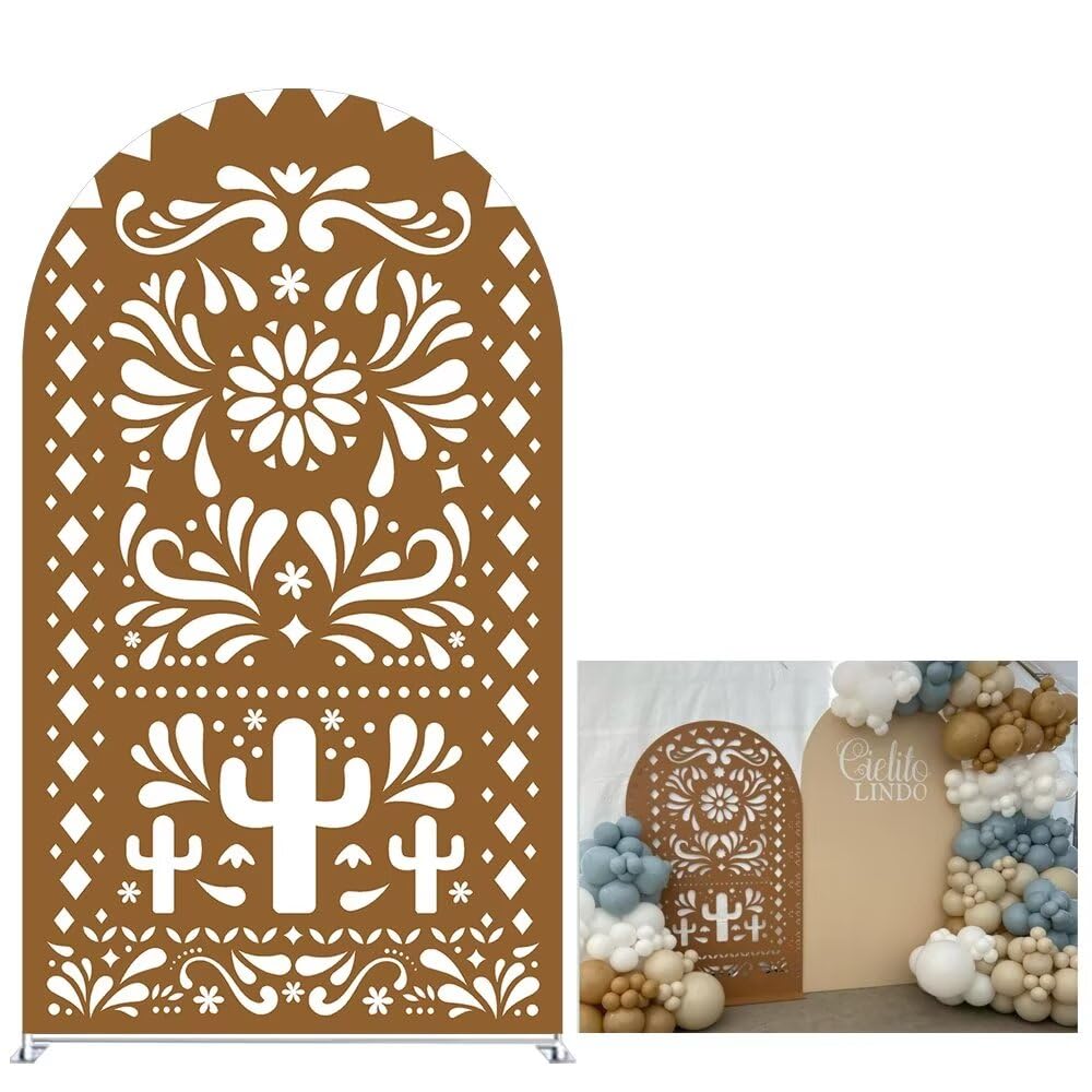 Aerdce Brown Mexican Fiesta Talavera Wedding Party Decoration Arch Backdrop Cover Stretchy Arched Stands Covers for Baptismx Birthday Baby Shower