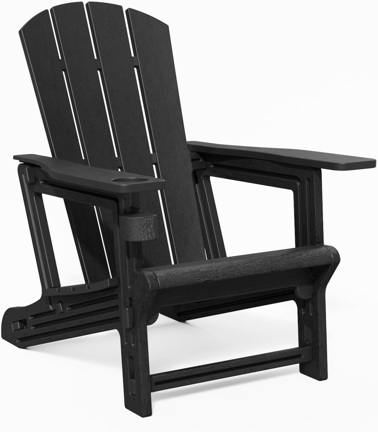 Adirondack Chair, HDPE All-Weather Fire Pit Chairs, Wooden Textured Plastic Adirondack Chairs with Cup Holders, Outdoor Lawn Chairs for Deck,Patio,Backyard,Black Black 1 pack