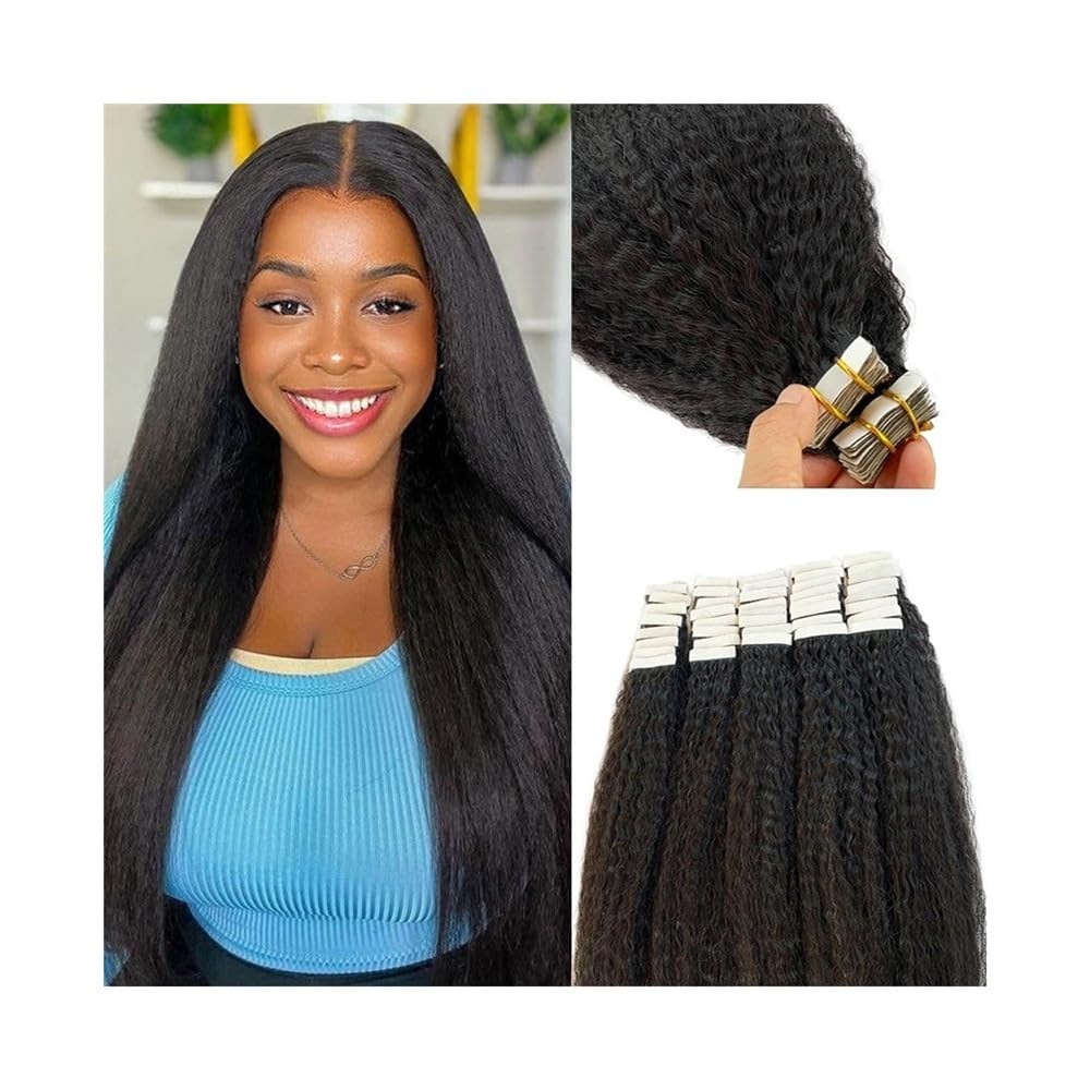 lungo Nastro nelle estensioni dei capelli umani Kinky Straight 20 pezzi 50 g(14 inches)