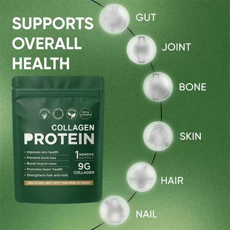 Collagene - Aiuta la pelle, i capelli, le unghie forti e l'intestino sano per uomini e donne, non OGM, senza zucchero, senza glutine