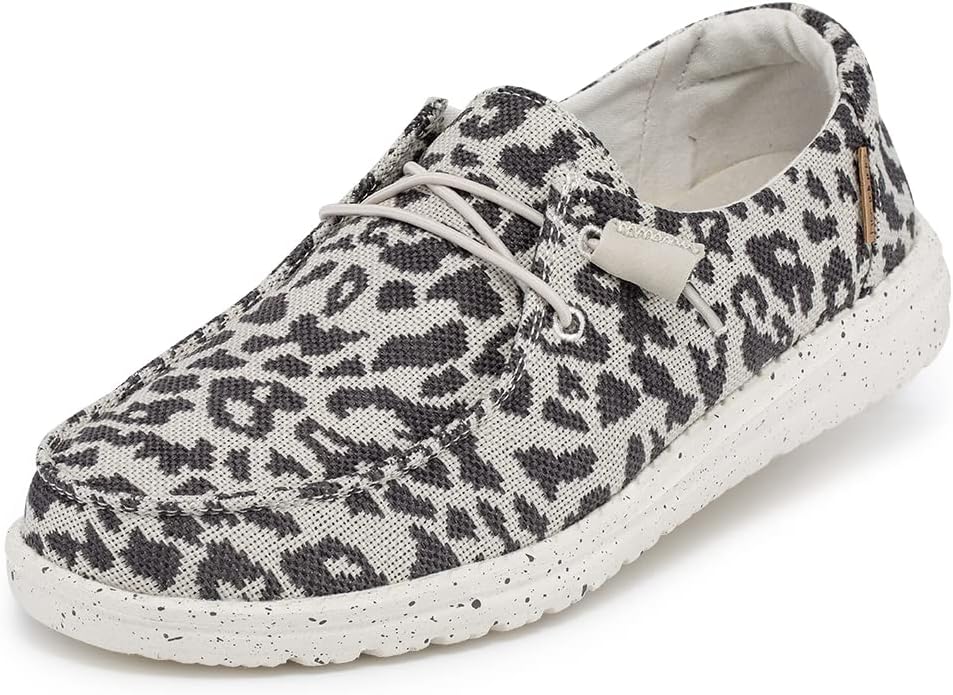Hey Dude Women's Wendy Woven Cheetah Grey Size 6 | Women’s Shoes | Women’s Lace Up Loafers | Comfortable & Light-Weight