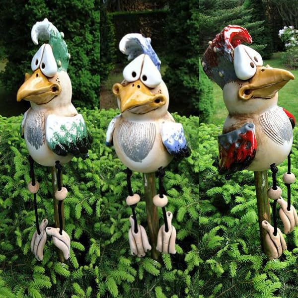 Youery 3pcs Hühner Deko Gartendeko Für Draußen Figuren, Keramik Huhn Tierfigur Gartenstecker Keramikfigur Handarbeit Ornament, Harz Gartenfiguren & Gartenstatuen Lustiges Gartendekorationen Für Außen