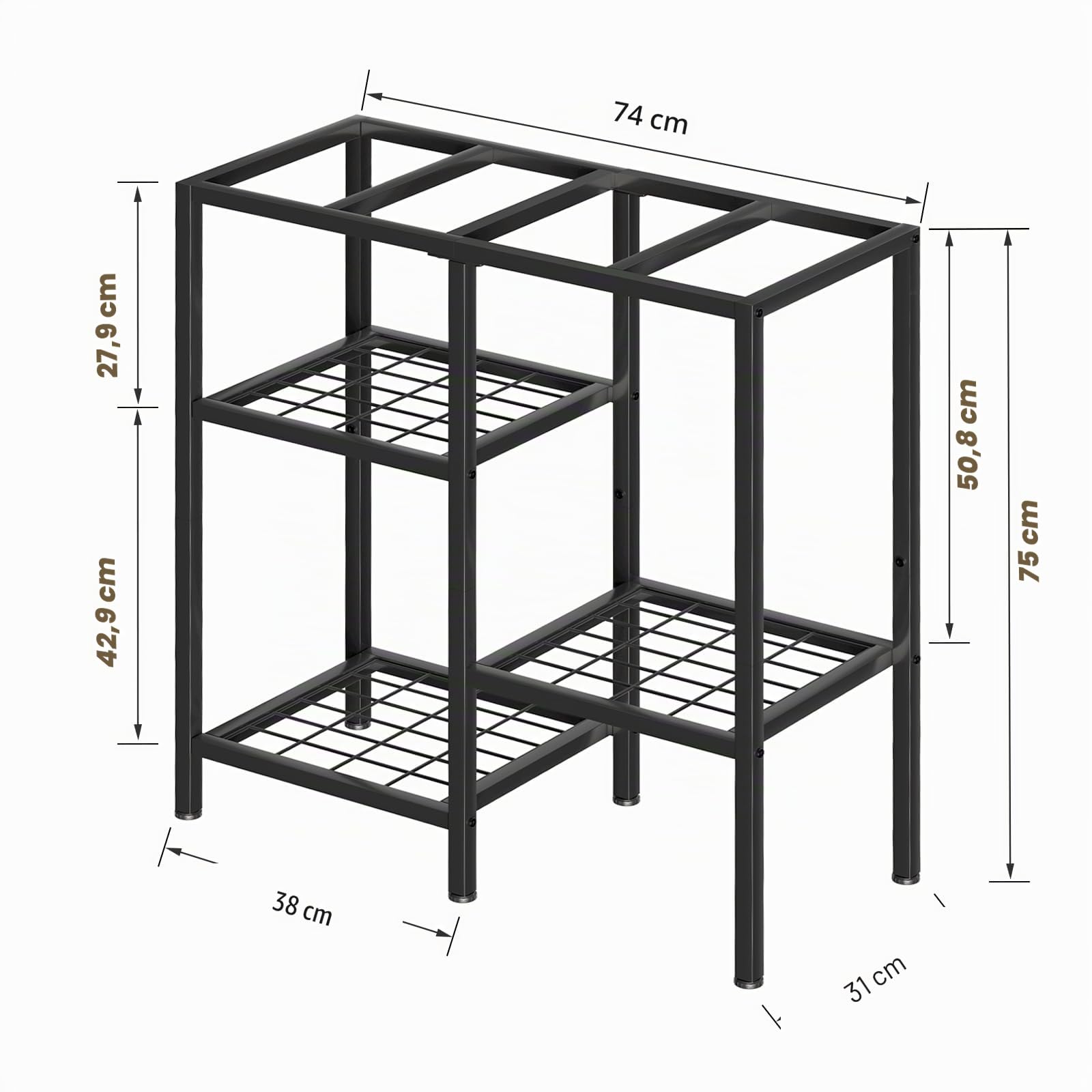 CADUKE Support d'aquarium en métal de 78 litres, support d'aquarium pour accessoires d'aquarium, support de terrarium à 3 niveaux pour tortue reptile pour salon, bureau