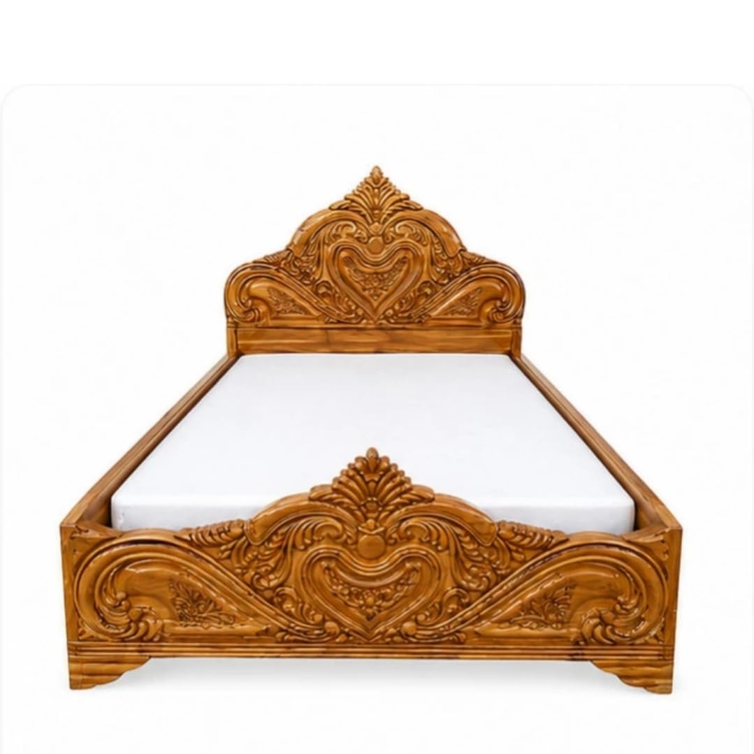 Model Art Furniture Solid Wood King Size Box Bed | Hand-Carved Design, Baroque Style, Headboard & Footboard, Natural Wood Finish, Sturdy Construction-image-29