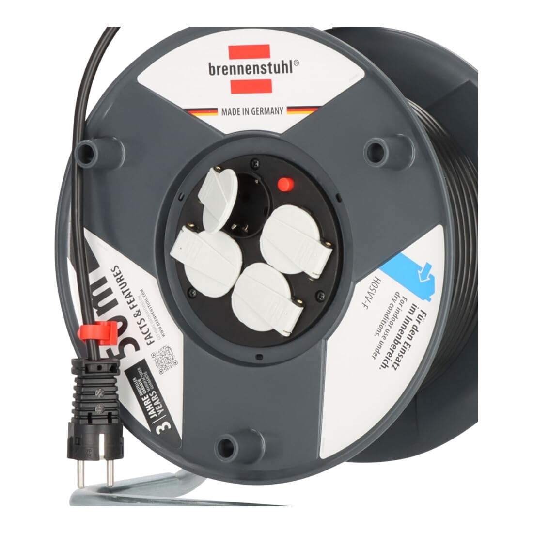Brennenstuhl Garant E Kabeltrommel (50m Kabel in schwarz, Spezialkunststoff, Einsatz im Innenbereich, Made in Germany)