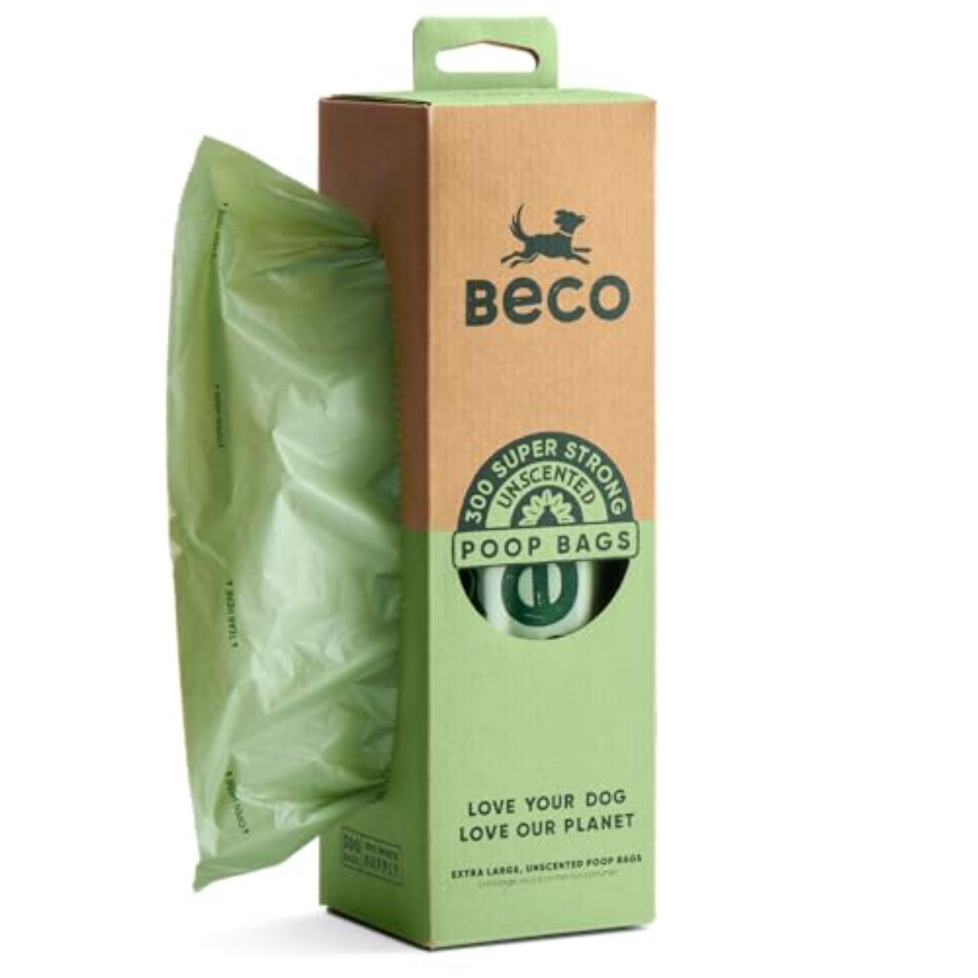 Beco Dog Poo Bags - Strong, Leakproof & Large - 94% Recycled Plastic, Extra Thick Dog Poop Bags, Heavy Duty - Unscented XL Roll, 300 Count