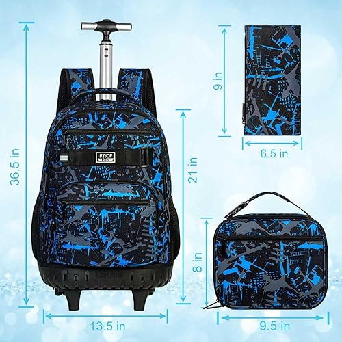 Miniatura 4 de ZLYERT Mochila con ruedas para mujeres y hombres, mochila con ruedas para niñas y niños, mochila de viaje para adultos, negro geometría , Moderno