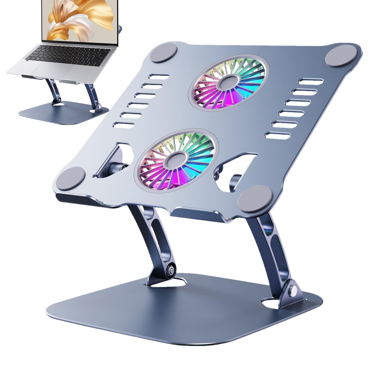 Wentylator stoj?cy laptopa, regulowana podk?adka ?odz?ca | sk?adana ergonomiczna podpórka, metalowa wentylowana podpórka do zapobiegania przegrzaniu, podró? do domu i do u?ytku w ?ó?ku