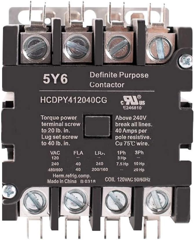 4 Pole Contactor 120v Coil Definite Purpose Magnetic 40 amp Normally Open AC Contactor - 110/120VAC Coil, Motor Load 40a. HVAC Refrigeration & Heat Pump (Pack of 2)