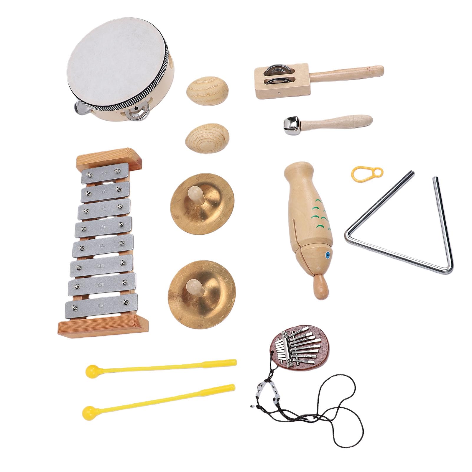 Juego de Instrumentos de Percusión de Madera, Kit de Instrumentos Musicales, Xilófono Pandereta Tambor Maracas con Diseño de Educación Temprana, Ideal para Música Infantil