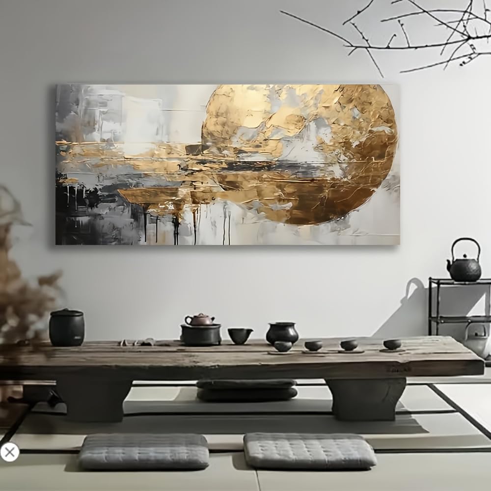 Uudezo With Frame Oil Painting Abstract Art White And Golden Perfect For Decorating Hall Pictures For Walls Nature Canvas(20X40cm(8X16in)