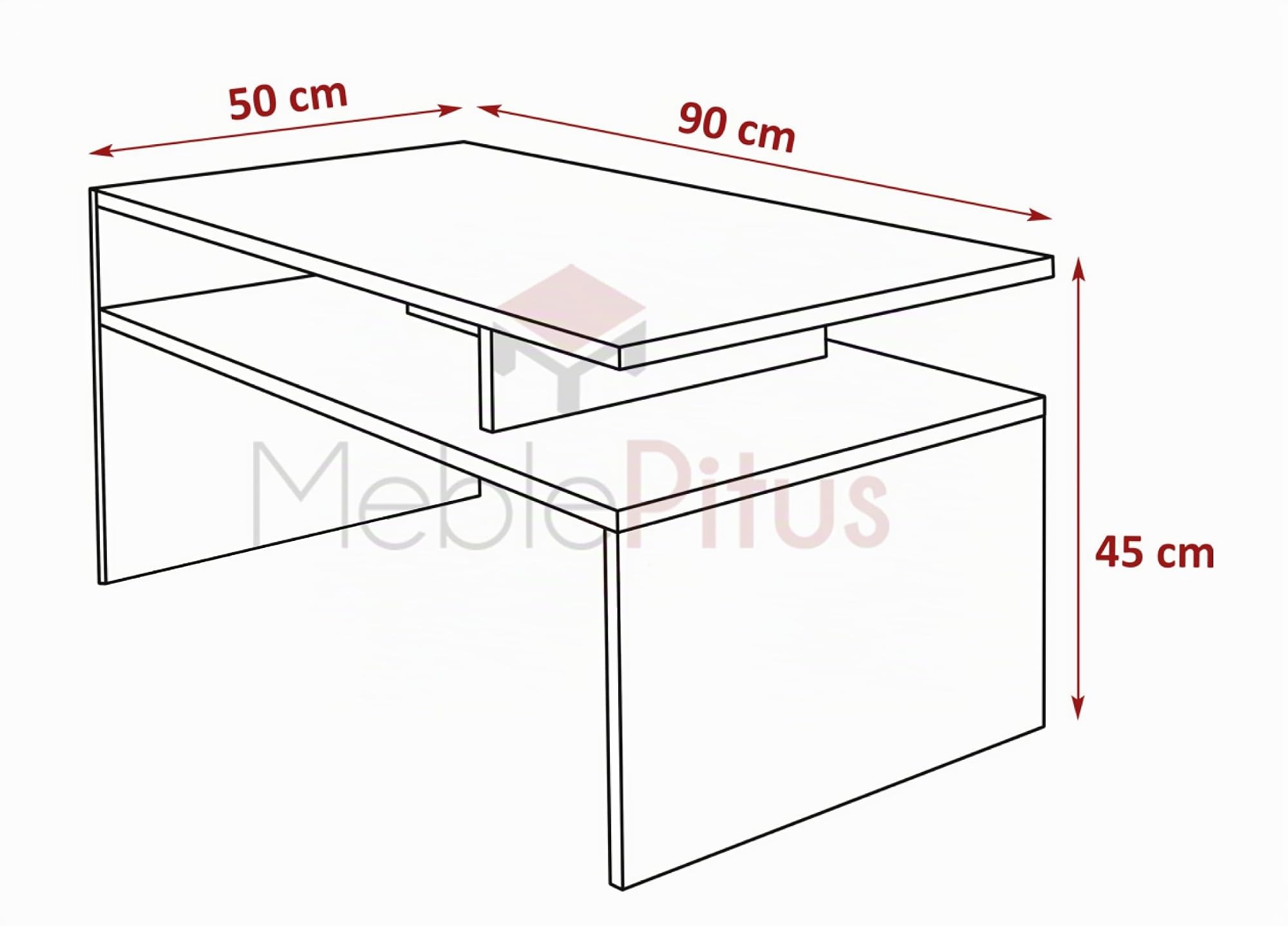 MeblePitus Couchtisch ST-4 Weiß – Moderner rechteckiger Wohnzimmertisch 90×50×45 cm im skandinavischen Stil – Sofatisch mit Ablagefach, robust & pflegeleicht
