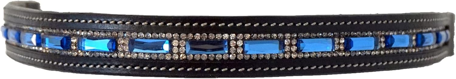 Blue Rectangular Crystal Bling Leather English Browband