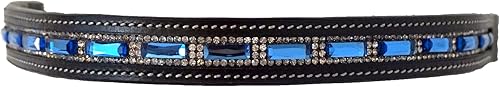 Miniatura 2 de Azul Rectangular Cristal Bling Cuero Inglés Browband