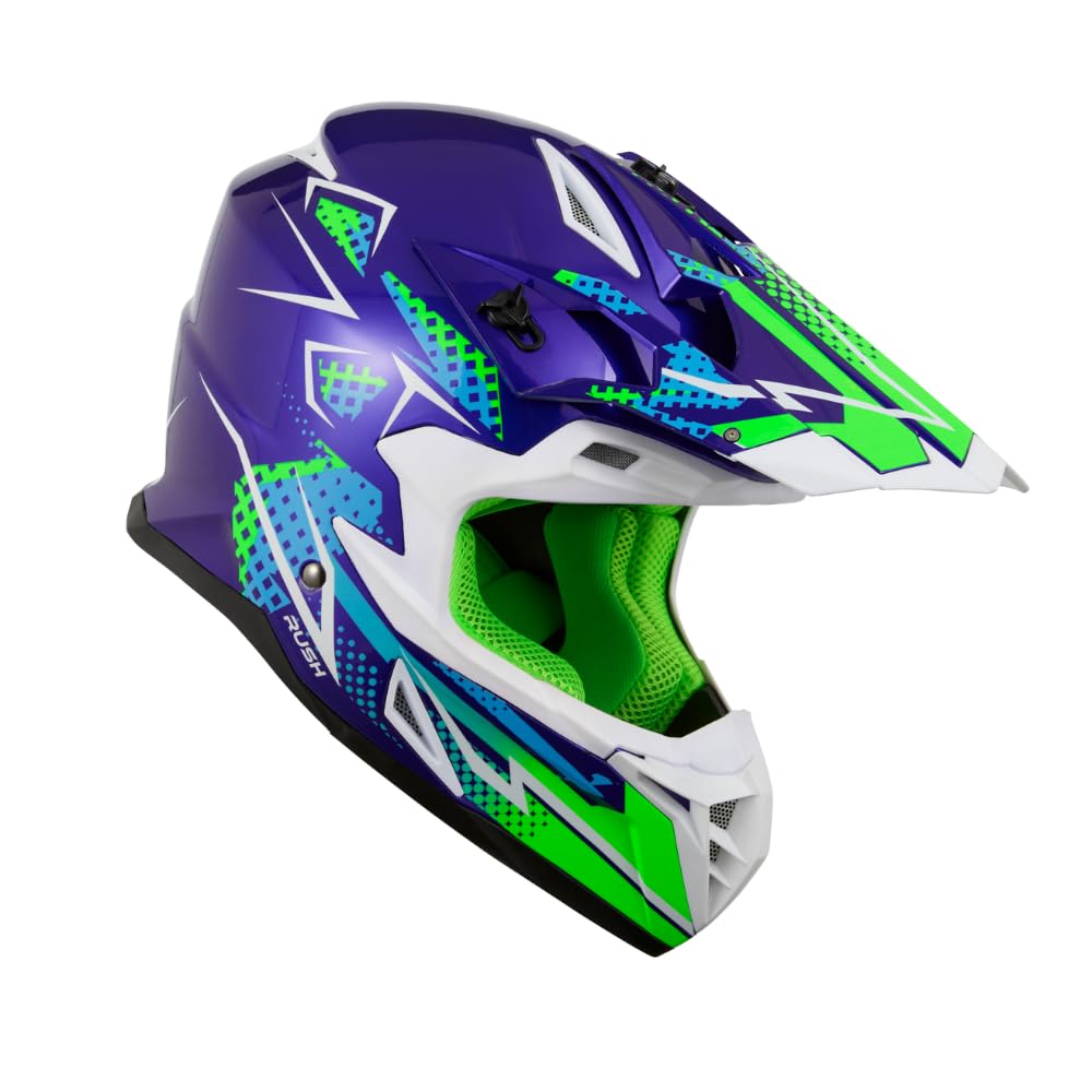 KSK Casque Cross Rush Bleu et Vert - Homologué ECE R 22.06 - S (55-56cm) - Coque ABS