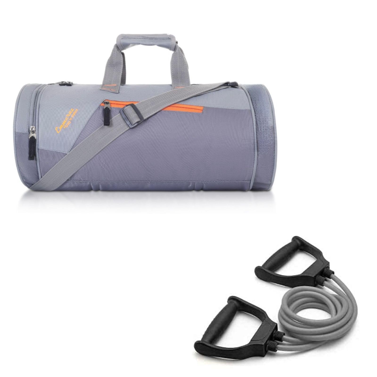 Emmcraz Stylish Grey-Orange Zipper Gym Bag with Grey Double Toning Tube for Trendy, Practical Workout Gear on The Go-image-22