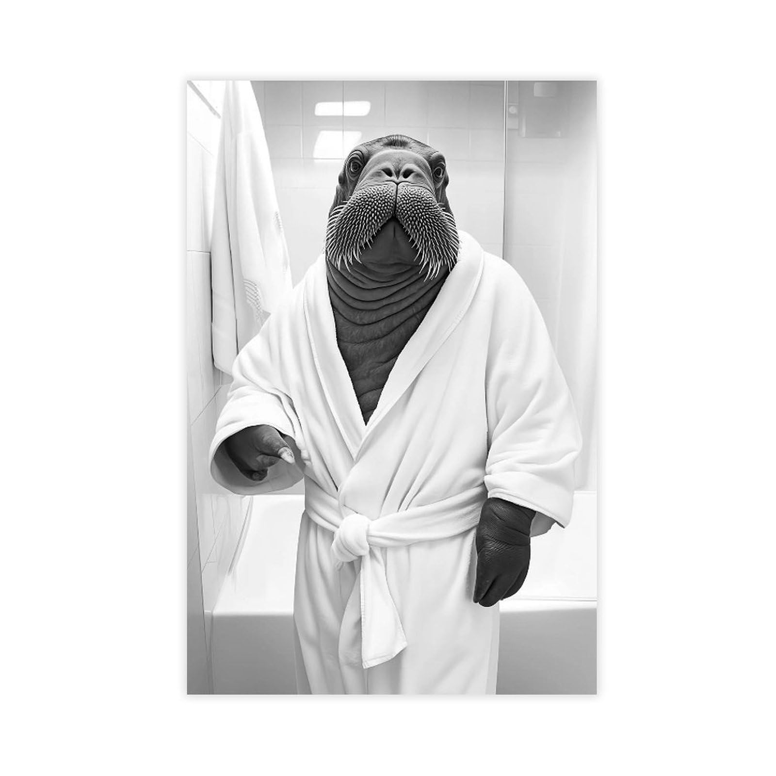 Oahfdf Walrus Wearing A Bathrobe Canvas Poster Bedroom Decor Landscape Office Room Decor Gift 12X18inch(30X45cm)