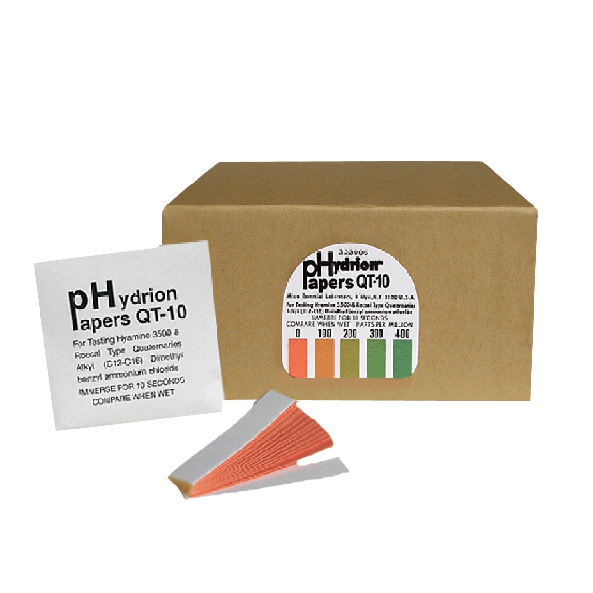 Micro Essential Lab QT-10E Hydrion Quaternary Test Paper for Quaternary Ammonia Compounds, 0 to 400 