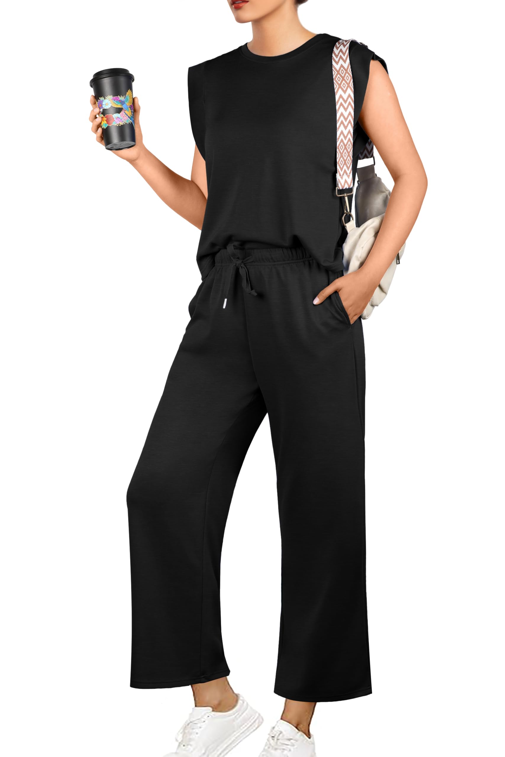 GRECERELLE Chándal de verano para mujer, de dos piezas, elegante, ligero, informal, conjunto deportivo, sudadera y pantalones de chándal para correr, yoga, gimnasio
