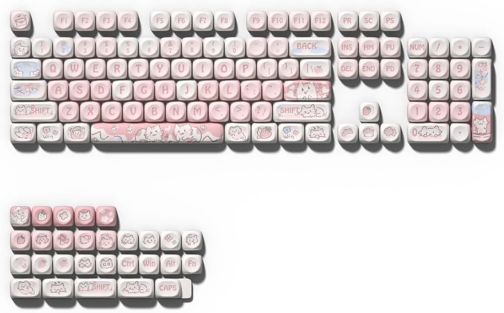 Color Keycaps Strawberry Kitten 132Keys MOA Height Set for Mechanical Keyboard