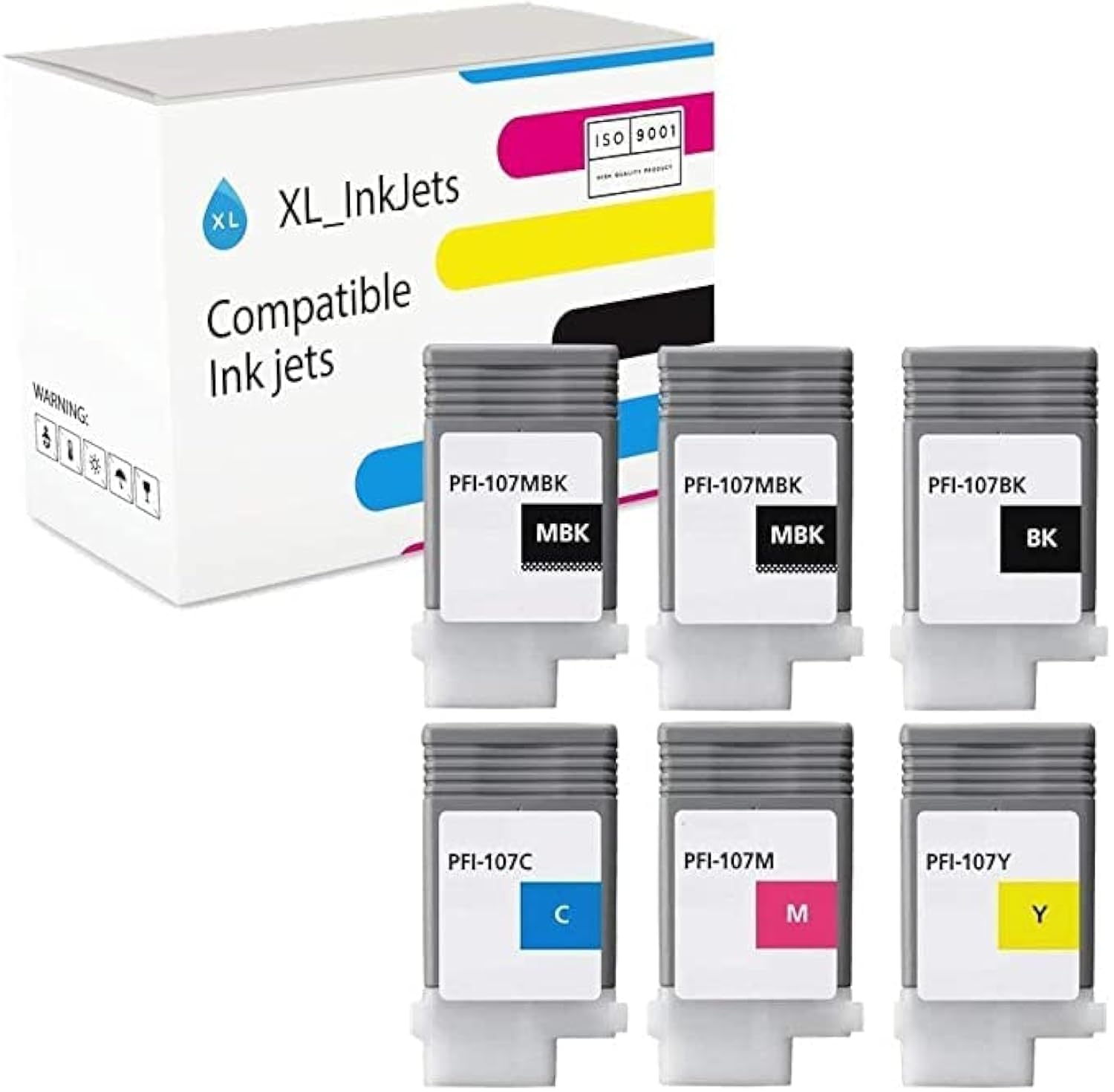 XL-Ink Lot de 6 Cartouches d'encre compatibles pour Canon pfi-107 / pfi107 (2 x MBK/BK/C/M/Y)