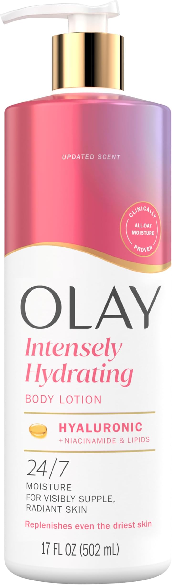 Olay Body Lotion for Women, Nourishing with Hyaluronic Acid Serum, Visibly Soften & Smooth Skin, 24hr Moisture & Hydration, Fast Absorbing Formula, Vitamin B3 Complex, For All Skin Types, 17 fl oz