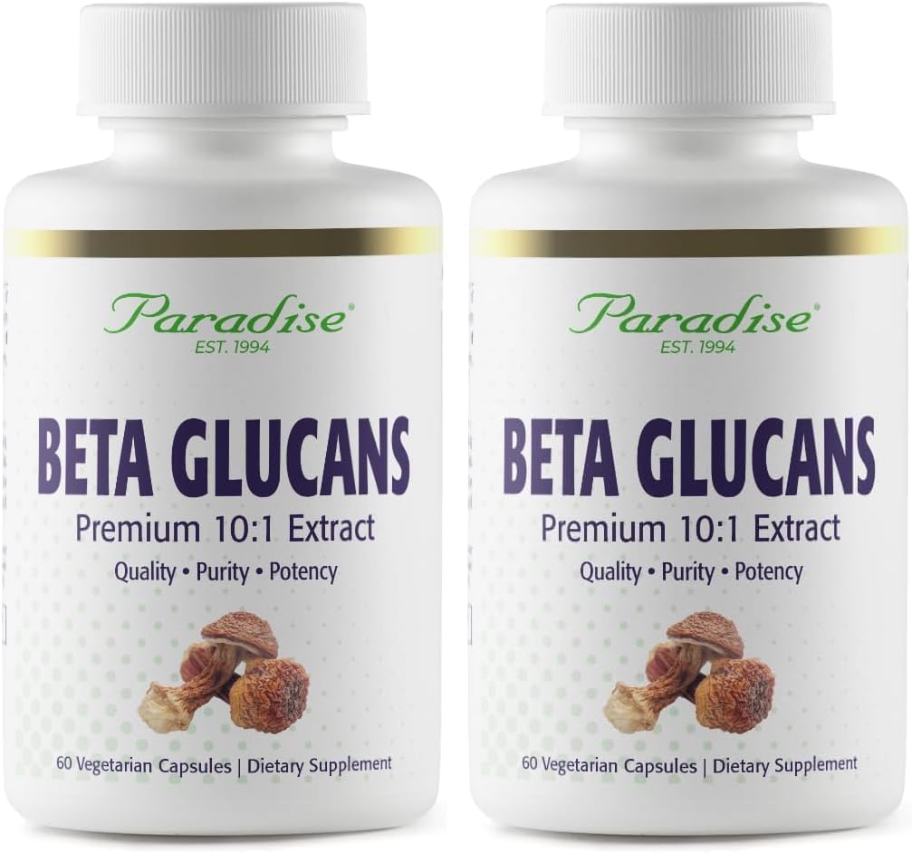 Paradise Herbs Beta Glucans, from Yeast Free Agaricus Mushrooms, Vegan, Non GMO, Gluten Free, 60 Count Vegetarian Capsules (Pack of 2)