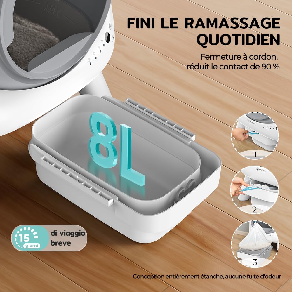 Redkey X1 Litiere Chat Autonettoyante, 95L Litière Automatique, Anti-Odeurs, Contrôle APP, Anti-Fuites/Pincement/Odeur, Compatible avec Tous Types de Litière, pour Foyers Multi-Chats (Blanc)