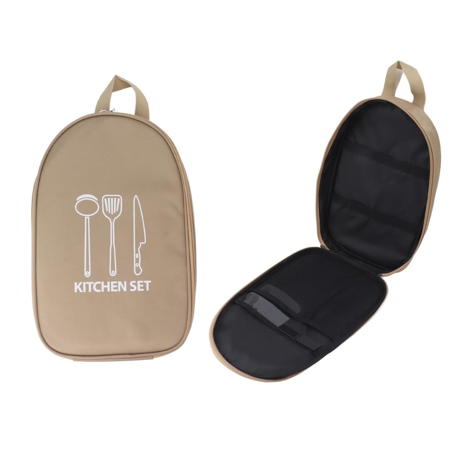 Hosoncovy Portable Camping Cookware Utensils Tableware Organizer Bag Picnic Barbecue Travel Cutlery Storage Case for Outdoor Hiking Picnic,Empty Bag Only (Khaki)