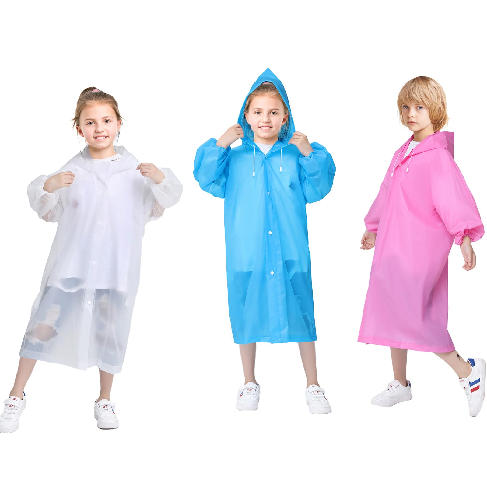 3 Poncho Impermeabili Per Bambini - Mantelle Pioggia In EVA, Leggere E Riutilizzabili Per Outdoor - Foto 2