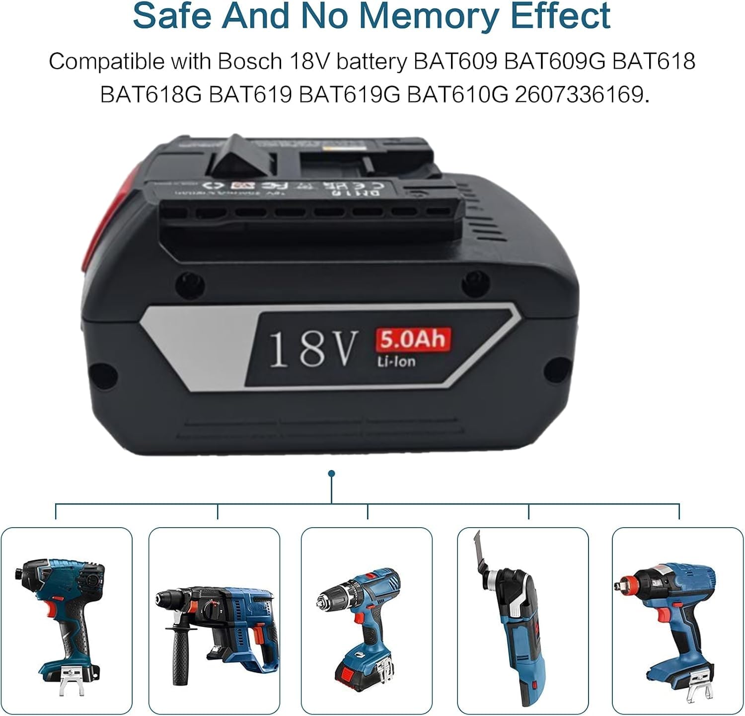 Batería de repuesto para Bosch Professional 18V System GBA BAT609 BAT610G BAT618G BAT619 BAT621 BAT620 Power Tool (no para el hogar y las herramientas de jardín)
