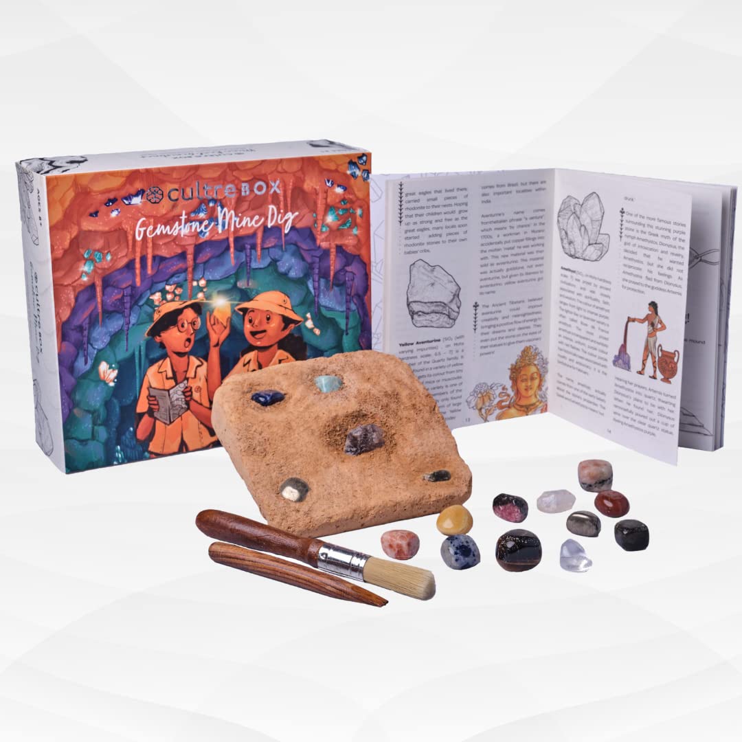 Gemstone Mine Dig Kit - Digging Activity Mine Real Semi-Precious Gemstones | Hands-On Excavation Activity | STEAM Learning Toy for Kids | Educational Gift