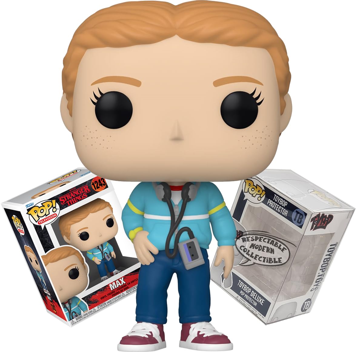 Funko Stranger Things Max con reproductor de casete y auriculares + protector ToyBop Pop! Figura de vinilo de TV (incluye estuche de coleccionista Pro-Deluxe Pop Protector Set de regalo)